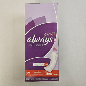 NOS Always Fresh Dri-Liners Extra Long 30 LeakGuard Pantiliners Lightly Scented